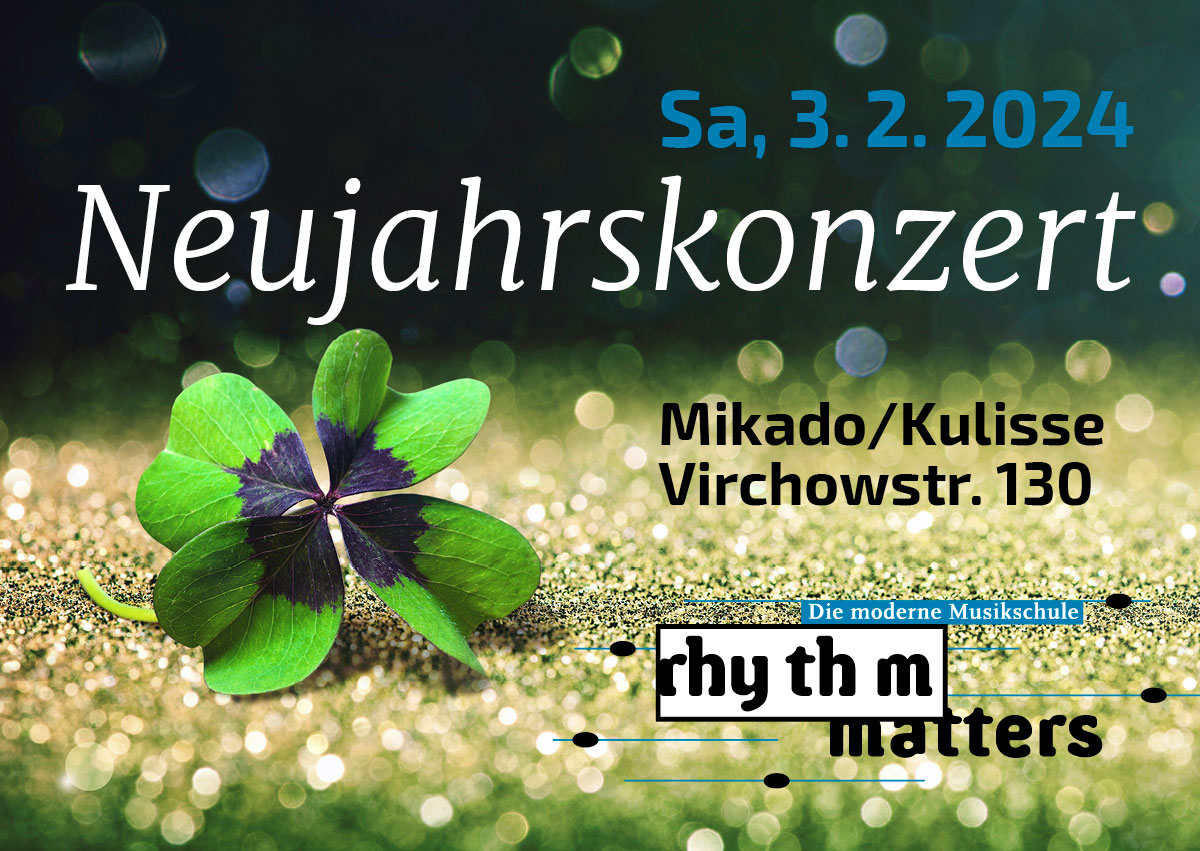 Titelmotiv des Neujahrskonzertes der Musikschule rhythm matters am 3.2. 2024 im Mikado/Kulisse Krefeld